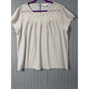 Perch by Blu Pepper Blouse Top Womens‎ 3 Beige Black Polka Dot Stretch Pleated